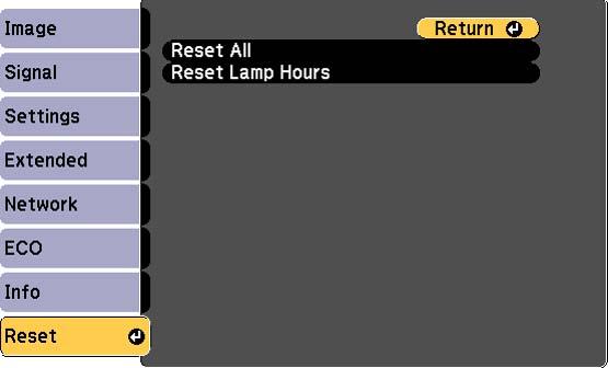 Related tasks Resetting the Lamp Timer Resetting the Lamp Timer You must reset the lamp timer after replacing the projector's lamp to clear the lamp replacement message and to keep track of lamp