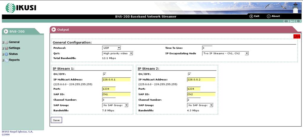 Figure 1.1 - Initial programme screen Click on the General menu on the left of the screen to display a dropdown list containing the 3 options: Configuration, Save/Restore and General Report.