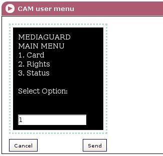 Carrying on with the example, to accede to the Card option you must press the key "1" of the keyboard (number 1 will be shown in the lower box, see Figure 2.