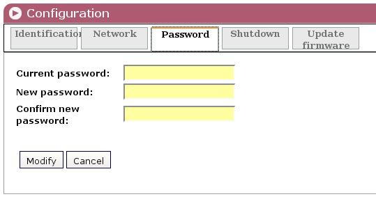 Configuration Password If you want to change the current access password, click on the Password tab. The following card is displayed: Figure 1.4 - Password card of the Configuration window.