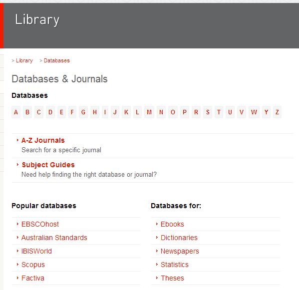 Swinburne Library Databases Go to the Swinburne Library website and click Databases/Journals You can