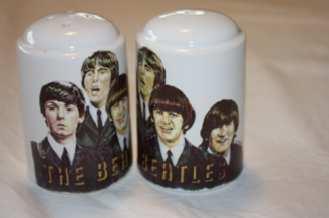 Salt and Pepper shakers with decal photo of Beatle's