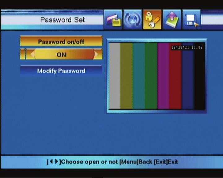 Modify PIN: Change the personal Identification Number (PIN) which is used to control the assessing to the receiver and individual channel. Default value is 000000.