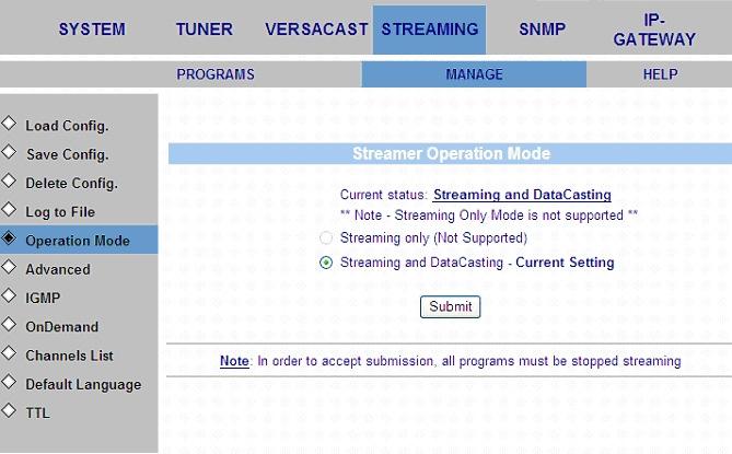 To stop streaming, go to the STREAMING/PROGRAMS/Update window and press the relevant STOP button. The information for the corresponding station reverts to its original color and status.