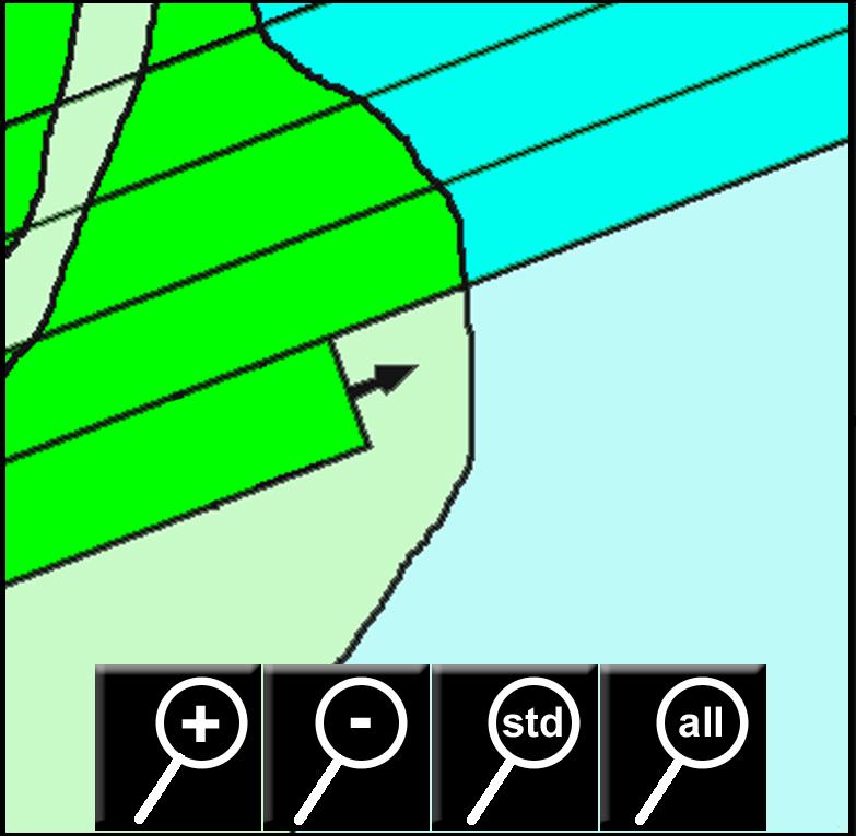 The large map also includes four zoom options. The magnifying glass with the plus sign zooms in. The magnifying glass with the minus sign zooms out.