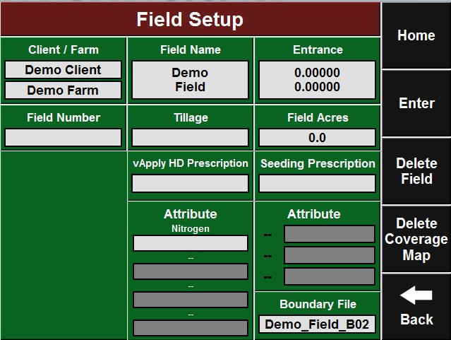 Field Setup Select a Client/Farm/Field. This will open the Field Setup for the selected field. Seeding and liquid prescriptions can be assigned here along with boundary files.