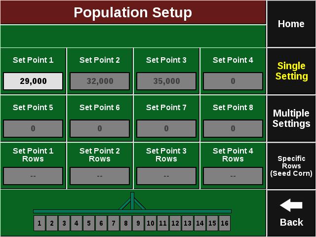 Population Setup From the Plant Tab, Select the Population quadrant. Select Single Setting on the right if one population is being targeted.
