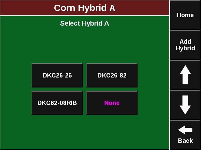 Select a Hybrid/Variety To select a Hybrid/Variety, Press on any of the Hybrid boxes (Hybrid A-B).