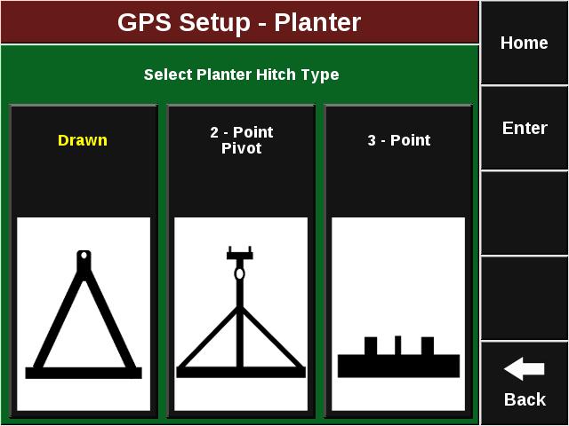 Height D: Measure from the ground to the height of the GPS output location. Planter GPS Measurements Overview Selecting the Planter Setup under GPS brings up the Planter GPS measurements page.
