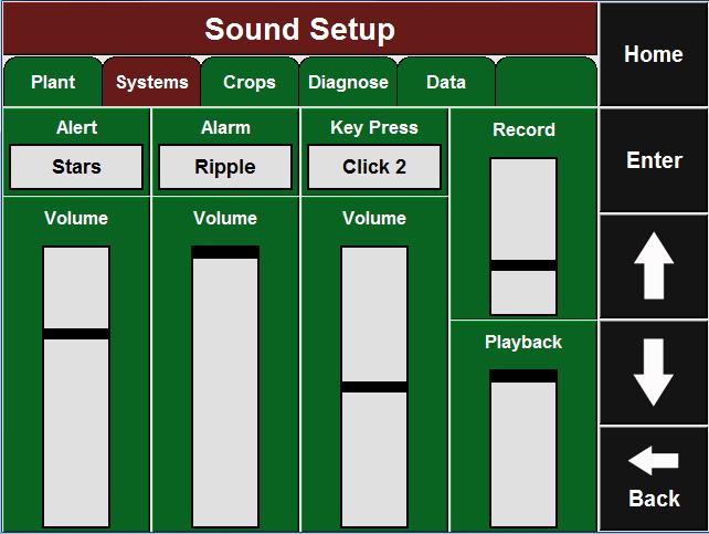 Sound Settings Select Sound Settings to configure the Sound of the display. The volume can be controlled using the volume slider below each sound type.