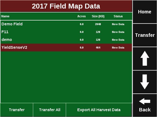 Exporting Field Map Data Select the Field Map Data button to open the current season s field map data. A list of all fields planted will be generated.