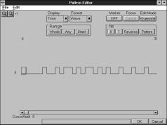 Powerful Pattern Editor Function The MP1632C pulse pattern generator and error detector PRGM patterns can be edited easily using the keyboard, mouse, or cursor keys.
