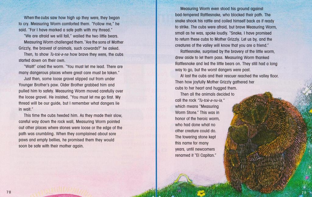 Which did you enjoy more reading the play, or reading the story? What tells you that Brave Measuring Worm is a myth? It explains how the mountain, El Capitan, came to be.