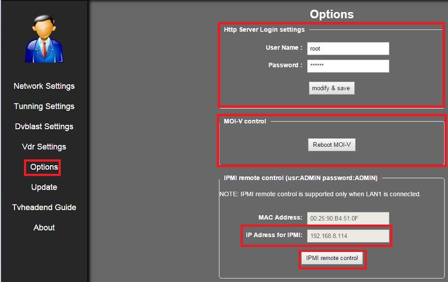 5 Reset User Name / Password and Remote Switch Function 5.1 Log in Options to reset user name and password. Input new user name and password and then click modify & save button.