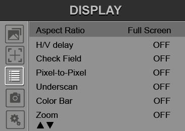 35:1 H / V delay OFF, H&V Delay, V Delay, H Delay Check Field OFF, Mono, Red, Green, Blue Pixel-to-Pixel