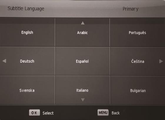 Subtitle Language Select the language displayed in