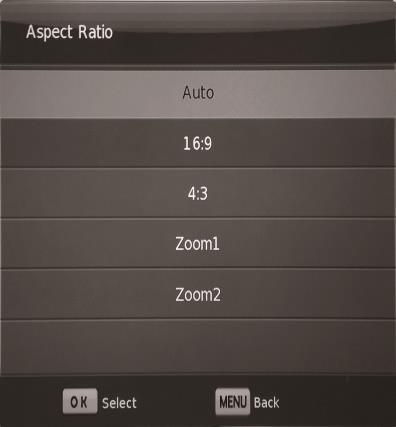 Aspect Ratio Allows the Aspect ratio of the screen