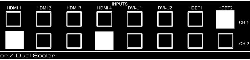 In the Overlay dual mode the CH 2 audio input button is dimmed: When in the Overlay mode, in the