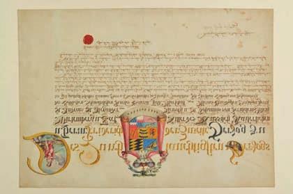 German Heraldic Document. Illuminated manuscript with royal armorial, signed Christian Ludwig von Schaumberg and Johann Georg Sattler, Wurtemberg, 1st May 1800.