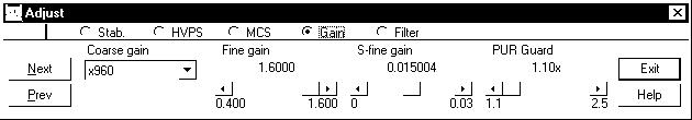 Acquisition Window Adjust Screen DSP Gain Parameters The DSP Gain settings screen (Fig ure 30 ) for the DSA-2000 con tains the following controls.