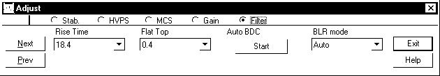 Acquisition Window Adjust Screen Figure 31 The Adjust DSP Filter Dialog BLR mode Sets the base line restorer mode.