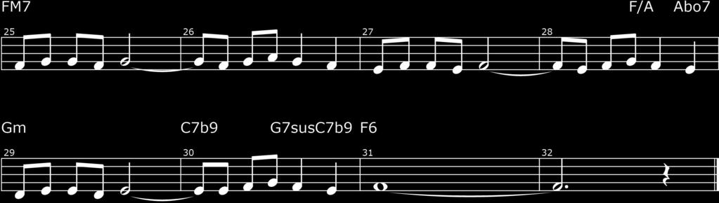 The song Strangers in the Night is a typical 32-bar form with an AABA structure consisting of four 8-bar sections. The three A sections are variations of each other.
