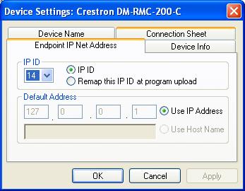 DigitalMedia 8G+ Receiver Crestron DM-RMC-SCALER-C The system tree of the control system displays the DM-RMC-SCALER-C in the appropriate slot with a default IP ID as shown in the following