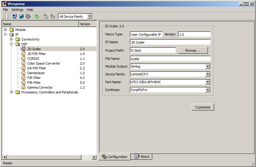 IP Core Generation Figure 4-1. IPexpress Dialog Box (Diamond Version) Important Note: File Name cannot be scaler_core, as this name has been used in the internal design of the core.