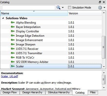3. In the Libero SoC Catalog window, expand Solutions-Video, and drag