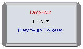 14. Resetting the lamp counter Do not reset if the lamp is not replaced as this could cause damage. i. Press and hold the EXIT button on the projector for 5 seconds to display the total used lamp time.