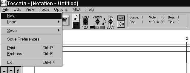 Getting Started with Toccata Creating a New Score Having learnt about Insert and Add Modes and how to select notes from the Palette, you are ready to place notes into the Notation Editor.
