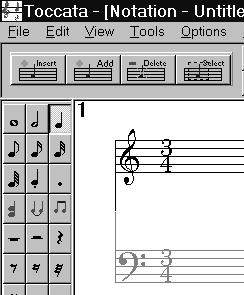 The worked example that we shall develop in the following pages is in ¾ time so we will need to change from the default 4/4 time signature displayed.