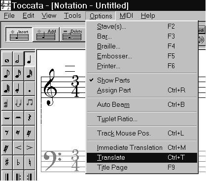 Getting Started with Toccata Translating to Braille So far you have learned the basics of placing and editing notes in the Music Notation Editor, and we will continue elaborating this example to