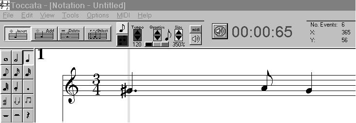 Getting Started with Toccata More Notation Accidentals Sharps, Flats and Naturals ( accidentals ) can be placed by selecting the required symbol from the Palette and double clicking on the note.