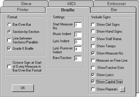 Getting Started with Toccata End of Phrase Marker To show lyrics in Braille Music in more readable chunks, there is a phrasing mark that can be employed in the Lyric Editor called the End of Phrase
