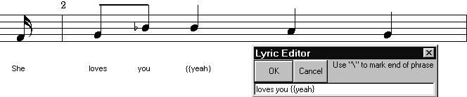 Getting Started with Toccata Doubling Lyrics If adjacent words or phrases are repeated, Braille music often shows a lyric doubling sign to save space. You may put braces {.