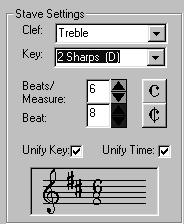 Music Score Options Stave Settings Clef You may select one of the four Clefs Treble, Bass, Alto and Tenor by clicking on the down triangle and then clicking on a Clef name.