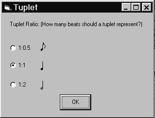 More complex Music Notation Converting to Triplets To convert a group of notes to a Triplet, follows the steps below : 1 2 3 Click on SELECT Click on Tuplet button in Palette Mark out the notes 4