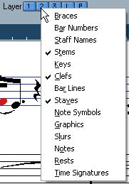 Alternatively, you can right-click on one of the Layer buttons (1-2-3) on the extended toolbar to bring up a pop-up menu, showing which object types are associated with that layer.