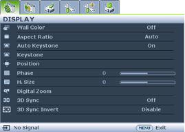 Main menu icon Highlight Main menu Sub-menu Current input signal Status Press MENU/EXIT to