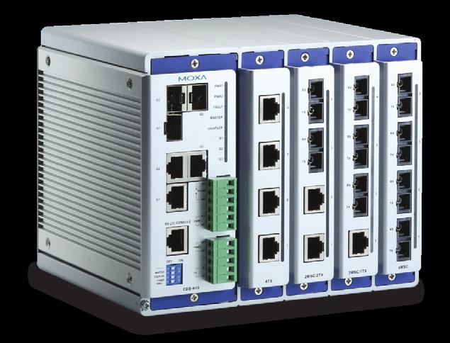 EDS-608/611/616/619 Series 8, 8+3G, 16, 16+3G-port compact modular managed Ethernet switches Up to 19 optical fiber connections in a small switch (EDS-619) Modular form factor lets you choose from