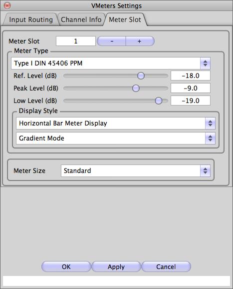 VMeters Manual 4. Meter Settings 4. Meter Settings All meter type settings, level settings and display settings are accessed through the meter settings window.