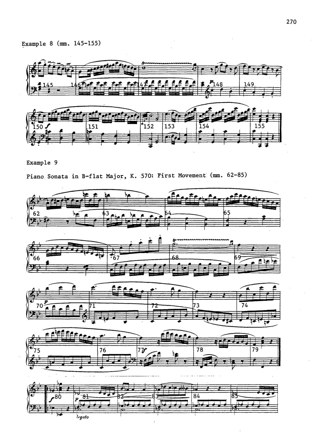 7 270 Example 8 (mm. 145-155) Example 9 Piano Sonata in B-flat Major, K. 570: First Movement (mm. 62-85) I* i 11 11 n 1!