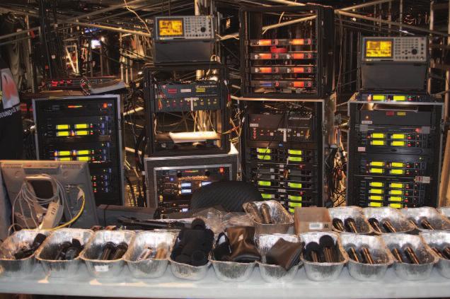 TECHNICAL FOCUS: AUDIO Wireless receivers and spectrum analyzers in Soundtronics Wireless backstage RF coordination area.