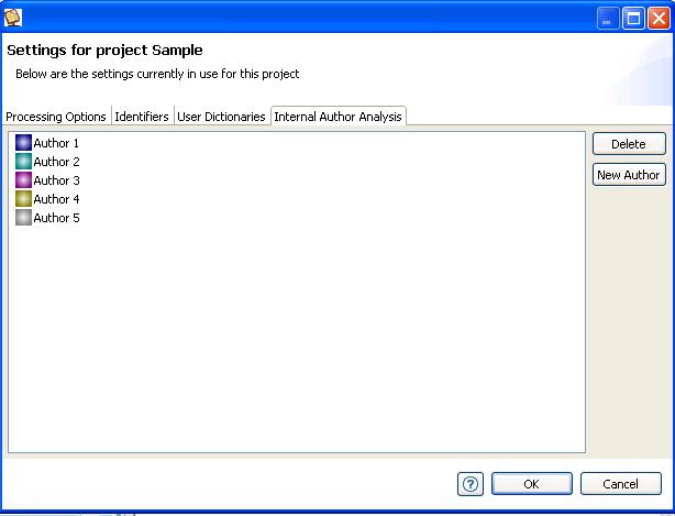 To add a new author in the Internal Author Analysis, do the following: 1. Go to Project Settings by double-clicking on Project Settings in the Project Explorer panel.