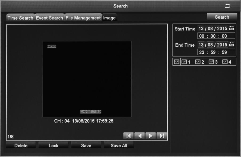 Image Tab The Image tab lets you set specific date/time parameters and then display the image from that date/time setting. Direction arrows let you move forward or backward through the saved video.