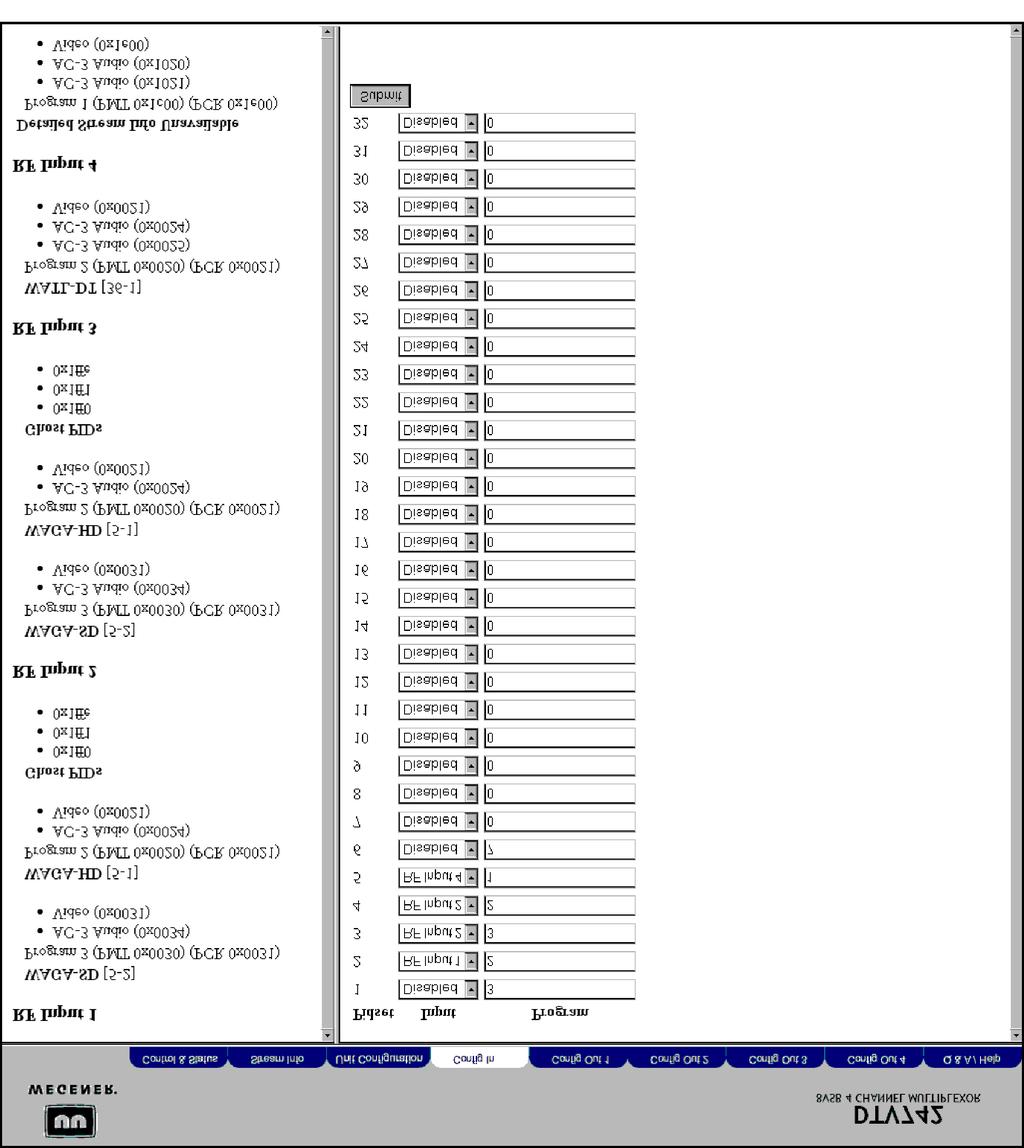 Config In Page The Config In page (see Figure 3.4) is used to select programs from the inputs which will be used in one of the four ASI outputs.