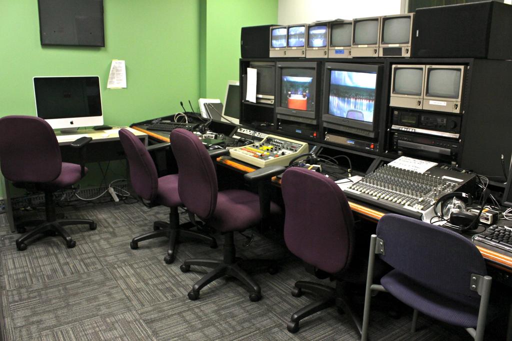 Photo Gallery Left: ATV s control room is currently equipped with ten CRT television screens, a Grass Valley production switcher, a Mackie