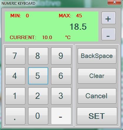 Figure 8 Temperature setting After entering the desired value, confirm it with SET button. To leave the setting without entering a new value, touch Cancel button.