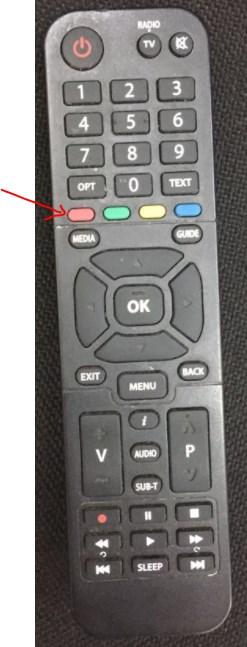 8. On the Channel Search Screen, Press RED button on the remote control to search and tune the Set top box for the first time or if you know the local regional frequency, you
